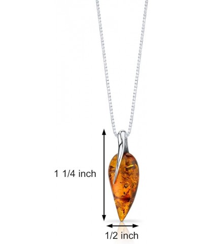 Genuine Baltic Amber Leaf Drop Pendant Necklace and Earrings for Women in Sterling Silver, Rich Cognac Color Pendant Necklace...