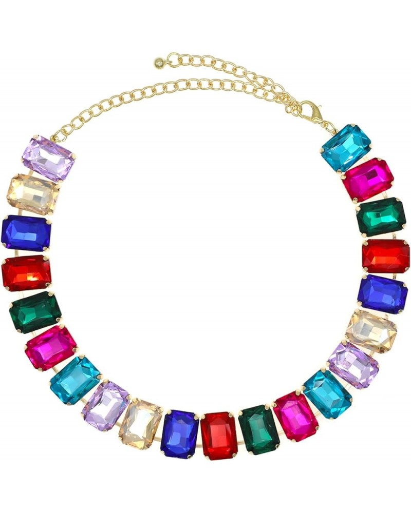 Crystal Rhinestone Choker Collar Necklace For Women Colorful Gemstones Neck Chain Trendy Sparkly Statement Piece Crystal Rhin...