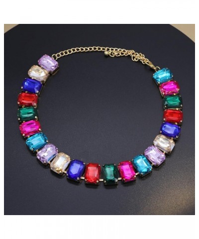 Crystal Rhinestone Choker Collar Necklace For Women Colorful Gemstones Neck Chain Trendy Sparkly Statement Piece Crystal Rhin...