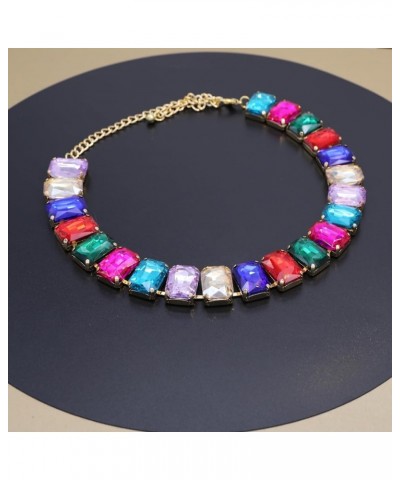 Crystal Rhinestone Choker Collar Necklace For Women Colorful Gemstones Neck Chain Trendy Sparkly Statement Piece Crystal Rhin...