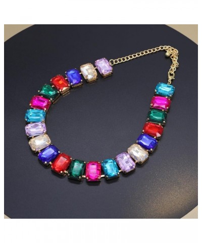 Crystal Rhinestone Choker Collar Necklace For Women Colorful Gemstones Neck Chain Trendy Sparkly Statement Piece Crystal Rhin...