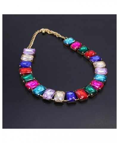 Crystal Rhinestone Choker Collar Necklace For Women Colorful Gemstones Neck Chain Trendy Sparkly Statement Piece Crystal Rhin...