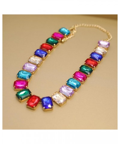 Crystal Rhinestone Choker Collar Necklace For Women Colorful Gemstones Neck Chain Trendy Sparkly Statement Piece Crystal Rhin...