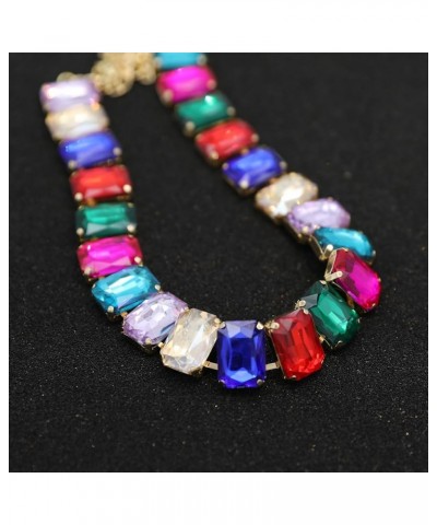 Crystal Rhinestone Choker Collar Necklace For Women Colorful Gemstones Neck Chain Trendy Sparkly Statement Piece Crystal Rhin...