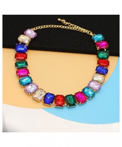 Crystal Rhinestone Choker Collar Necklace For Women Colorful Gemstones Neck Chain Trendy Sparkly Statement Piece Crystal Rhin...