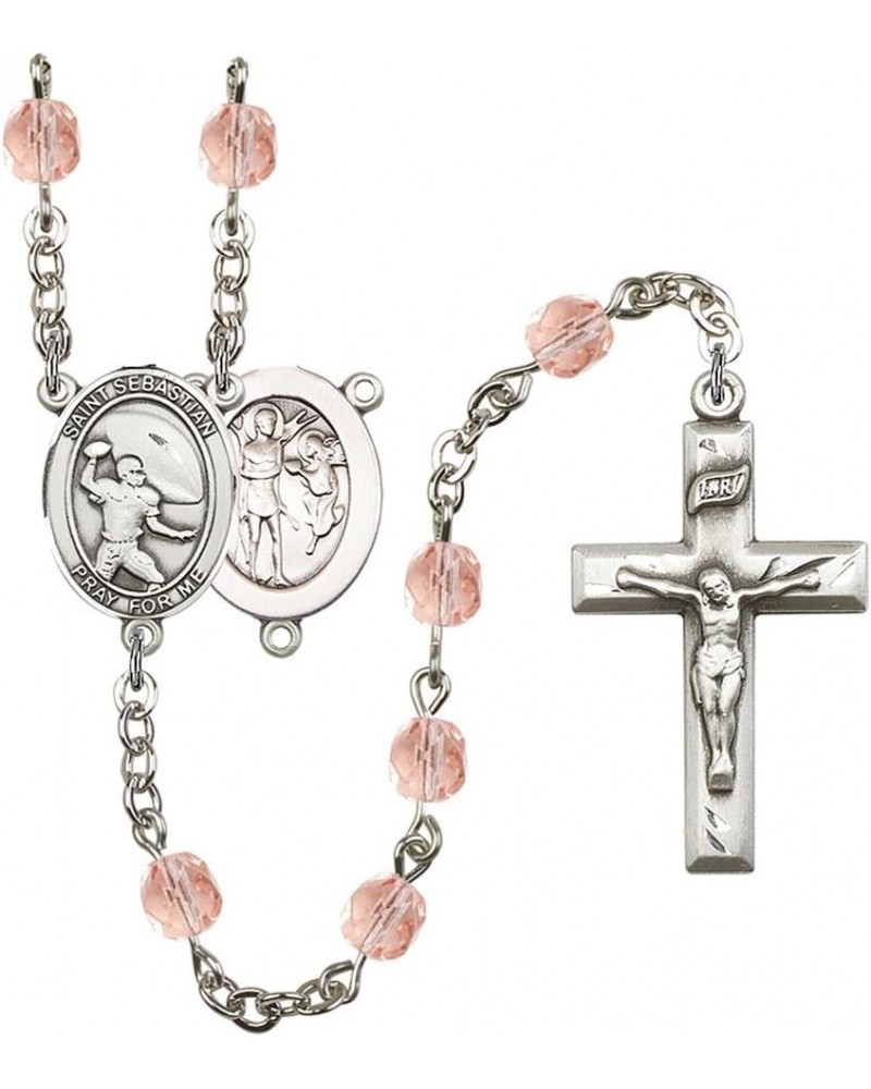 October Birth Month Prayer Bead Rosary with Patron Saint Centerpiece, 19 Inch Saint Sebastian Football $58.84 Necklaces