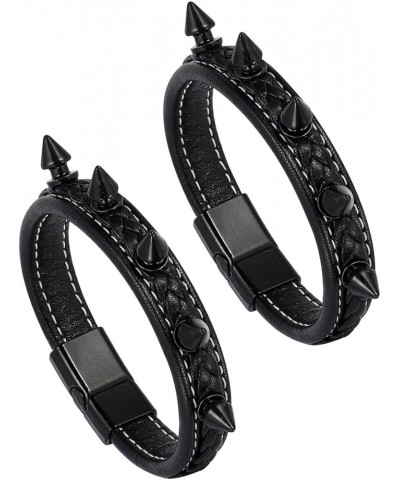 Men Punk Leather Bracelet Spike Cuff Wrap Bracelets Wristband for Women H: Black Rivets $8.99 Bracelets