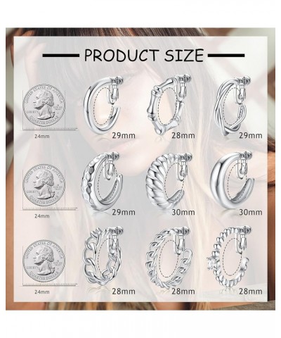 9 Pairs 14K Gold Clip On Earrings for Women Chunky Hoop Earrings Set Twisted Round Chain Link Open Hoop Non Piercing Fake Ear...