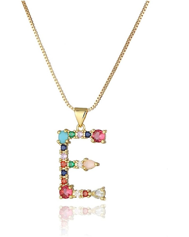 18K Gold Box Chain Choker Initial Necklace Multi-Color Zircon Letter Pendant Script Name Custom Necklace for Women Girl Gift ...