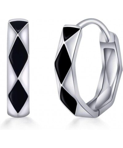 Hoop Earrings Men Unique Geometric Cut Face 925 Sterling Silver Black Hoop Earrings Handsome and Stylish C(black) $12.47 Earr...