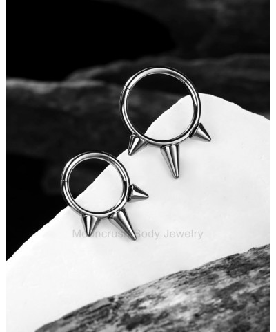 16G Triple Spike Titanium Septum Ring Silver Helix Cartilage Hoop Earring 10MM Dainty Daith Piercing Jewelry Surgical Steel H...