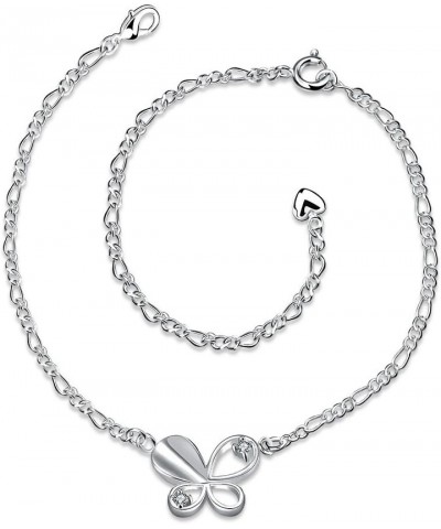 Sterling Silver Crystal Butterfly Charm Anklet Chain Summer Sandals Anklet $7.69 Anklets