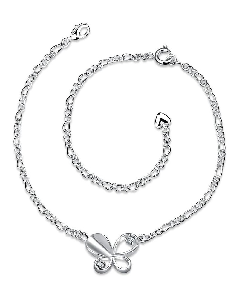 Sterling Silver Crystal Butterfly Charm Anklet Chain Summer Sandals Anklet $7.69 Anklets