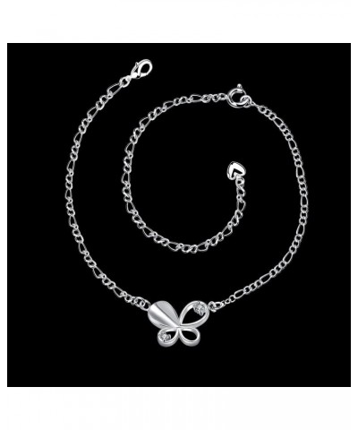 Sterling Silver Crystal Butterfly Charm Anklet Chain Summer Sandals Anklet $7.69 Anklets