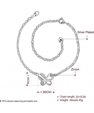 Sterling Silver Crystal Butterfly Charm Anklet Chain Summer Sandals Anklet $7.69 Anklets