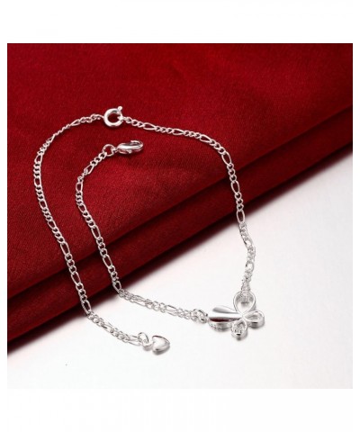 Sterling Silver Crystal Butterfly Charm Anklet Chain Summer Sandals Anklet $7.69 Anklets