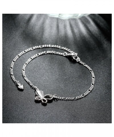 Sterling Silver Crystal Butterfly Charm Anklet Chain Summer Sandals Anklet $7.69 Anklets