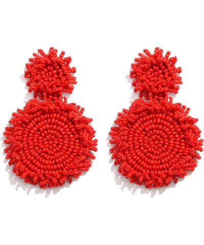 Statement Drop Earrings Double Round Disk Seed Bead Stud Earrings Bohemian Beaded Round Earring For Women E-red $9.00 Earrings