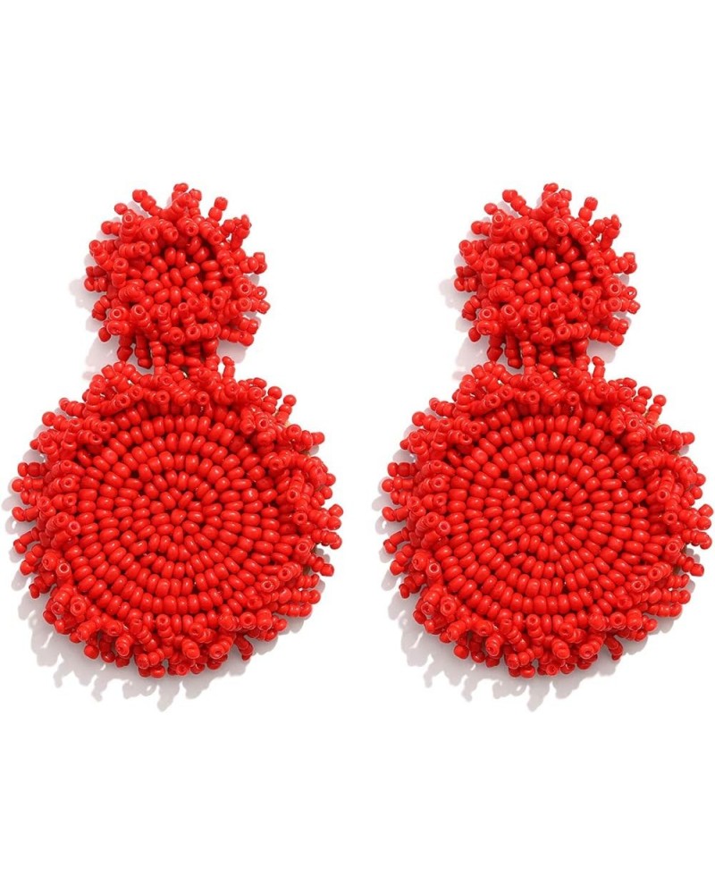 Statement Drop Earrings Double Round Disk Seed Bead Stud Earrings Bohemian Beaded Round Earring For Women E-red $9.00 Earrings