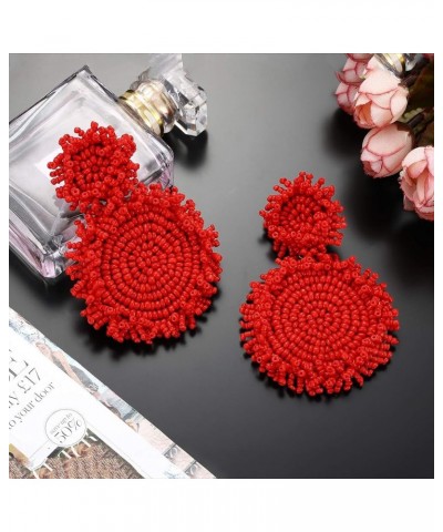 Statement Drop Earrings Double Round Disk Seed Bead Stud Earrings Bohemian Beaded Round Earring For Women E-red $9.00 Earrings