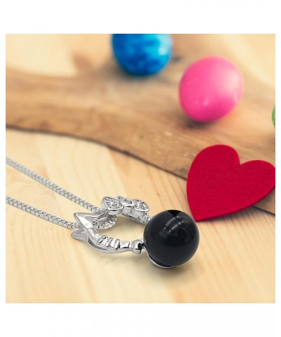 Kitty Pendant Necklace, Silver Plated Agate/Crystal/Pearl Link Chain Gift for Women Girls Trendy Black Agate $8.54 Necklaces