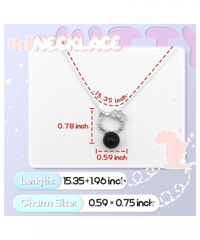 Kitty Pendant Necklace, Silver Plated Agate/Crystal/Pearl Link Chain Gift for Women Girls Trendy Black Agate $8.54 Necklaces