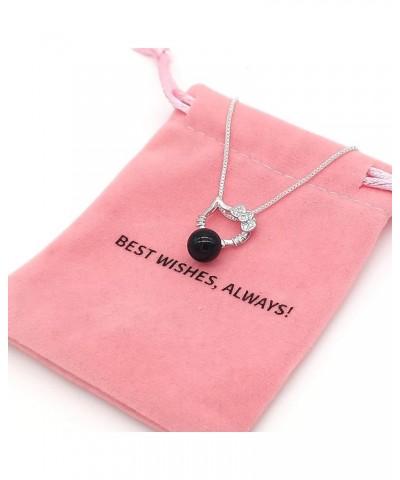 Kitty Pendant Necklace, Silver Plated Agate/Crystal/Pearl Link Chain Gift for Women Girls Trendy Black Agate $8.54 Necklaces