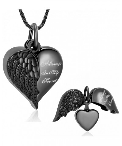 Cremation Jewelry for Ashes Angel Wing Heart Keepsake Urn Necklace Pendant for Women Men Memorial Locket Ashes Holder Black-A...