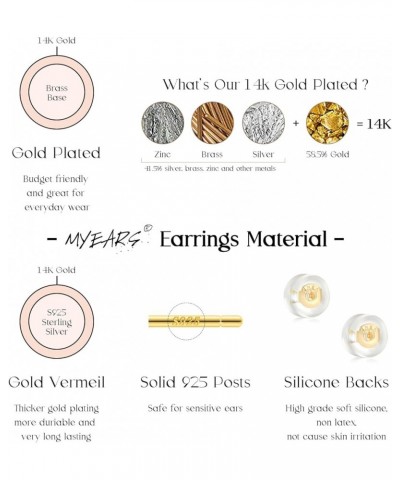 Women Stud Earrings Set of 3 Gold Sterling Silver Post Push Back 14K Gold Plated Small Simple Hypoallergenic Everyday Jewelry...