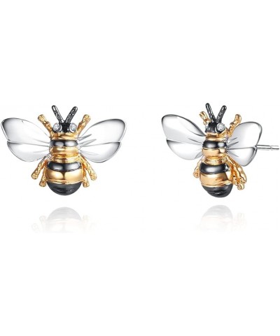 18K Gold Plated Enamel Stud with Shimmering Bumble Bee Earrings For Women $10.79 Earrings