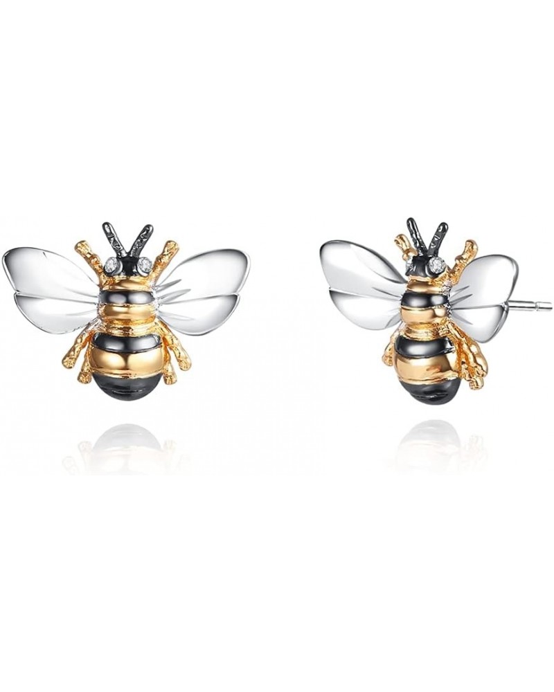 18K Gold Plated Enamel Stud with Shimmering Bumble Bee Earrings For Women $10.79 Earrings