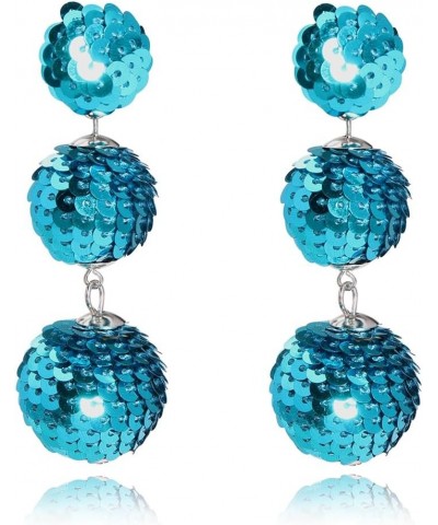 Sequin Ball Dangle Stud Earrings for Women Beaded Statement Drop Earrings Teal $10.25 Earrings