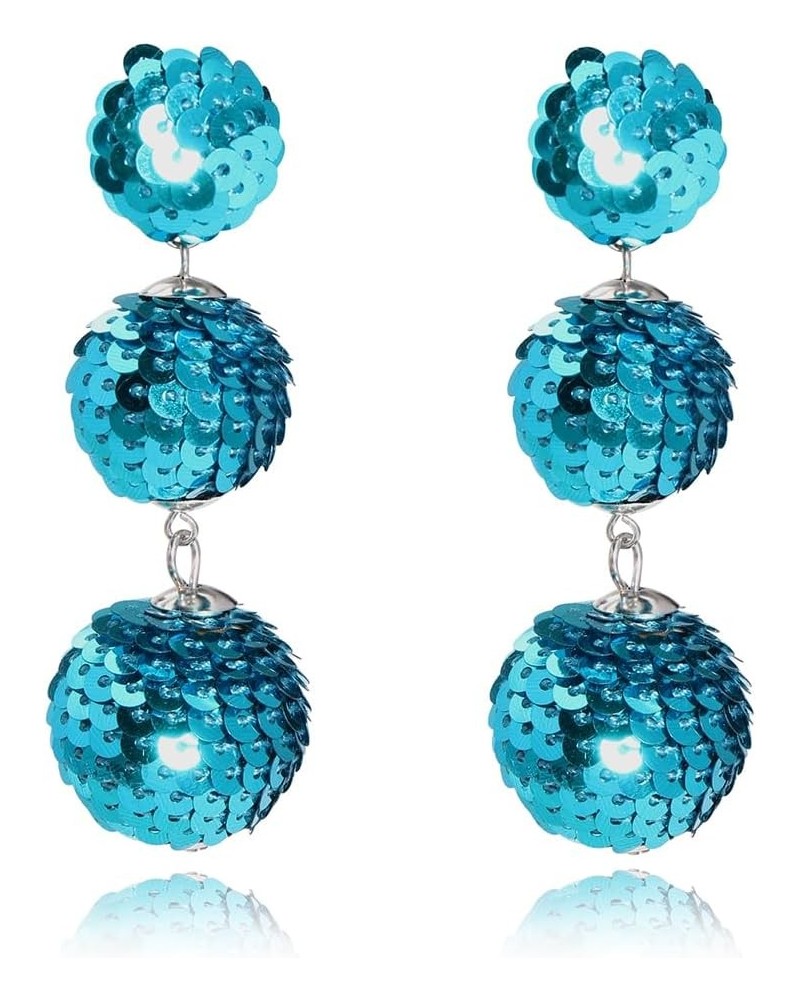 Sequin Ball Dangle Stud Earrings for Women Beaded Statement Drop Earrings Teal $10.25 Earrings