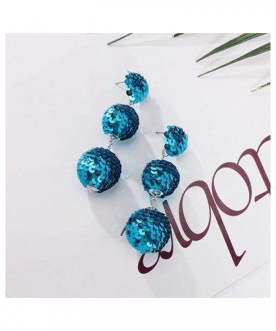 Sequin Ball Dangle Stud Earrings for Women Beaded Statement Drop Earrings Teal $10.25 Earrings