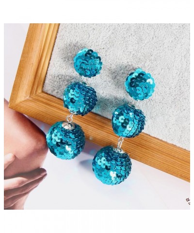 Sequin Ball Dangle Stud Earrings for Women Beaded Statement Drop Earrings Teal $10.25 Earrings