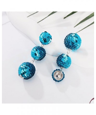 Sequin Ball Dangle Stud Earrings for Women Beaded Statement Drop Earrings Teal $10.25 Earrings