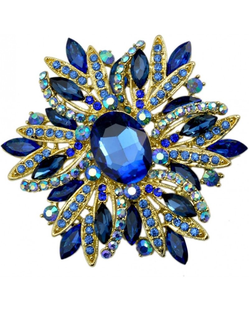 3.5" Huge Big Large Brooch Pendant Scarf Hats Decoration Blue Flower Pin Gold Tone Blue $11.39 Brooches & Pins