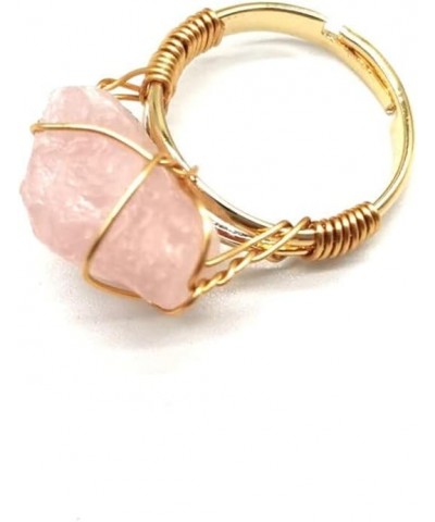 Raw Healing Crystal Ring Copper Wire Wrapped Irregular Crystal Gemstone Adjustalble Ring Jewelry for Women Rose Quartz $9.11 ...