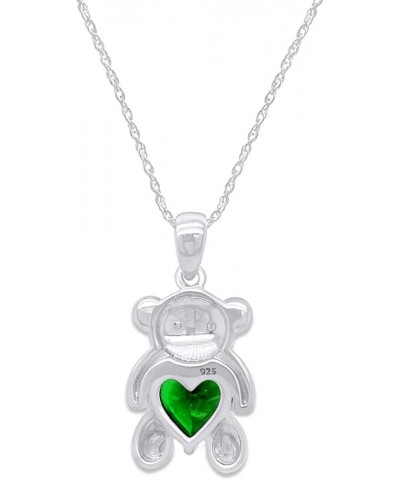 925 Sterling Silver Teddy Bear Pendant Necklace with Simulated Gemstone Love Heart Bear white-gold-plated-silver Emerald $25....