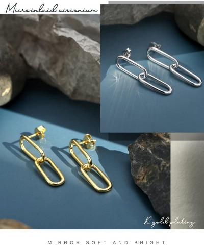 FiFizzz Gold Plated Paperclip Link Stud Earrings Drop Dangle Earrings for Women and Girls, Fashion Delicate Statement Jewelry...