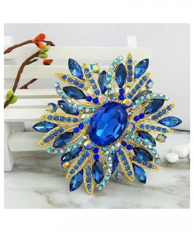 3.5" Huge Big Large Brooch Pendant Scarf Hats Decoration Blue Flower Pin Gold Tone Blue $11.39 Brooches & Pins