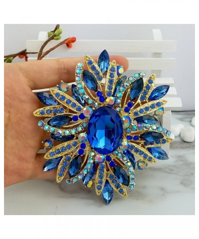 3.5" Huge Big Large Brooch Pendant Scarf Hats Decoration Blue Flower Pin Gold Tone Blue $11.39 Brooches & Pins