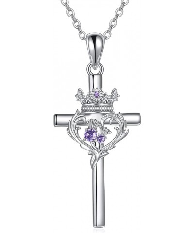 Scottish Necklace Gifts for Women Sterling Silver Thistle Amethyst Crown/Crystal Pendant luckenbooth Jewelry for Girls Mom Bi...