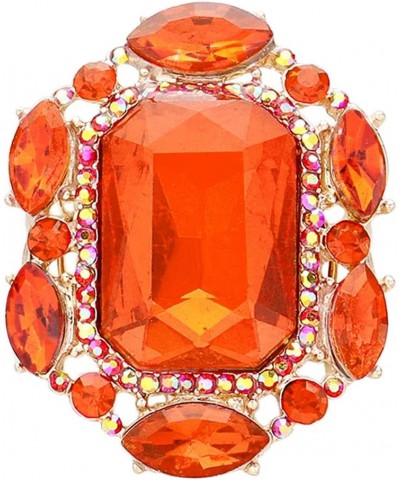 Women's Stunning Statement Emerald Cut Glass Crystal Stretch Band Cocktail Ring,1.37 Orange Crystal Gold Tone $12.60 Rings