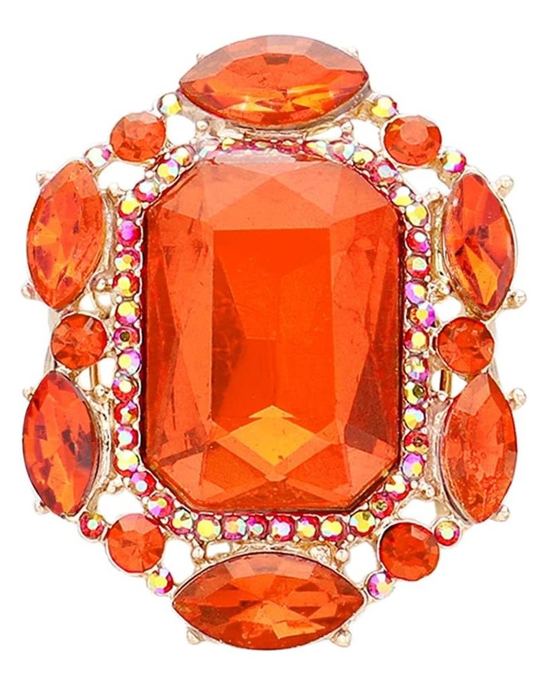 Women's Stunning Statement Emerald Cut Glass Crystal Stretch Band Cocktail Ring,1.37 Orange Crystal Gold Tone $12.60 Rings