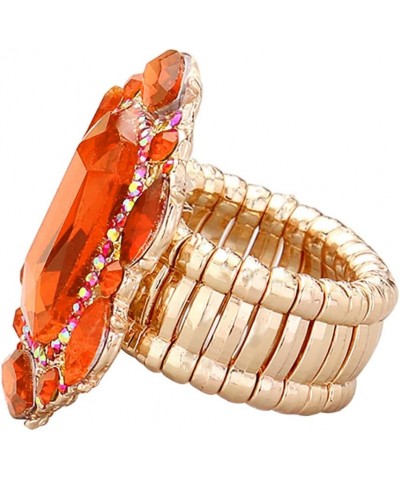 Women's Stunning Statement Emerald Cut Glass Crystal Stretch Band Cocktail Ring,1.37 Orange Crystal Gold Tone $12.60 Rings