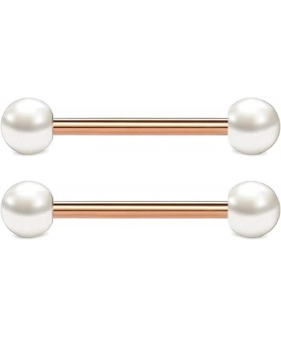 14G Stainless Steel Nipple Rings Solid Pearl Balls Straight Barbell Bars Tongue Ring 16mm(5/8 Inch) Body Piercing Jewelry Ros...