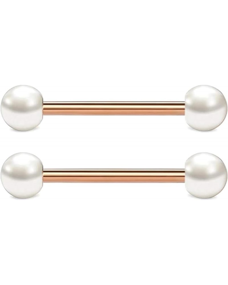 14G Stainless Steel Nipple Rings Solid Pearl Balls Straight Barbell Bars Tongue Ring 16mm(5/8 Inch) Body Piercing Jewelry Ros...