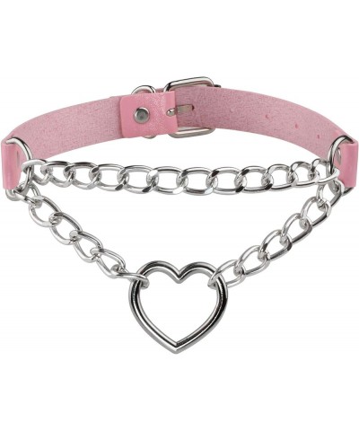 Vintage Love Heart Pendant Punk Choker Goth PU Leather Collar for Women H-Pink heart $8.25 Necklaces