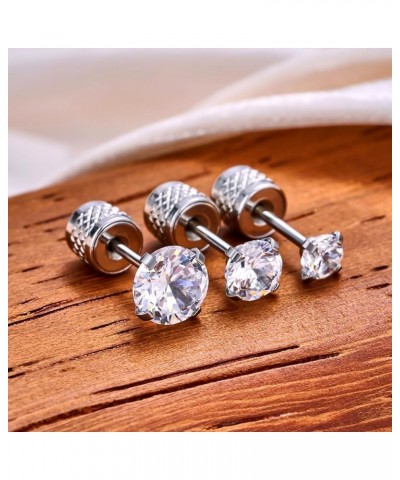 8 Pairs Stainless Steel Stud Earrings Set Push-in Threadless Flat Back Stud Earrings Hypoallergenic Cubic Zirconia Hoop Earri...